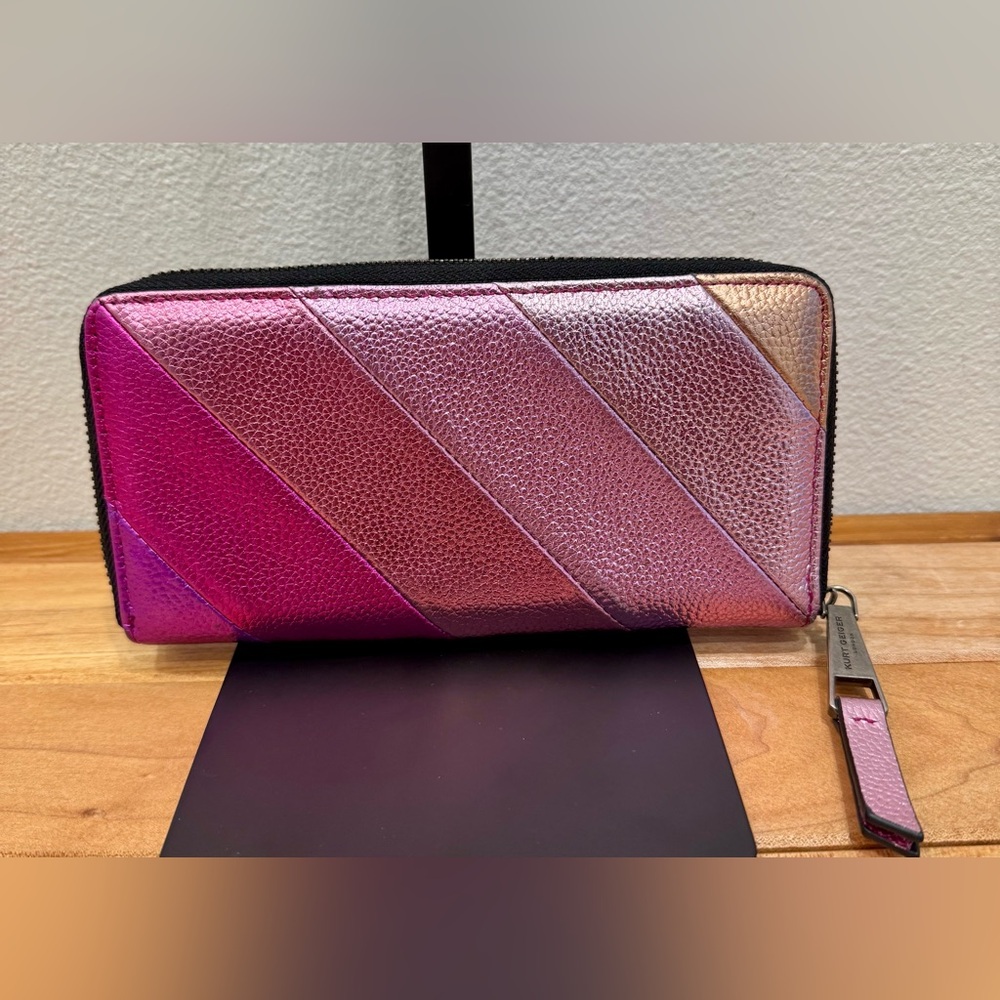 Kurt Geiger London Kensington Zip Around Metallic Pink Wallet - Picture 3 of 6